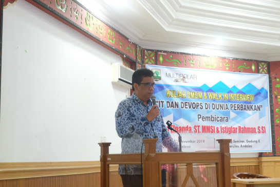 &ldquo;IT dan DEVOPS di Dunia Perbankan&rdquo; menjadi tema pada Kuliah Umum  dan Walk in Interview yang diselengarakan FTI dengan PT. Multipolar Technology